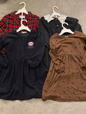 Bundle of 4 4t 5 long sleeve dresses tartan red Peter Pan Zara polka dots